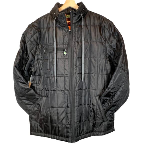 Hippy Tree Jacket Mens Large Black Full Zip Quilted Hunter Series Stow Away Hood - Picture 1 of 13